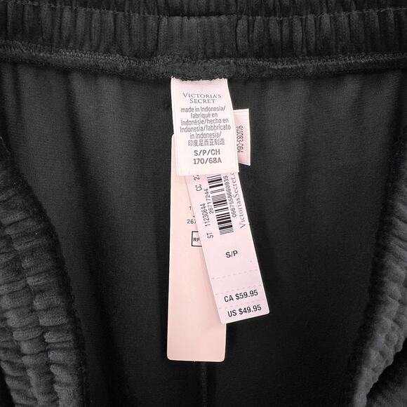 VICTORIAS SECRET Ribbed Velour Jogger Pants Womens Small Black Velvet NEW - Picture 7 of 15